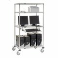 Nexel 4-Shelf Mobile Wire Computer LAN Workstation w/Keyboard Tray, 36inW x 24inD x 69inH, Chrome 250115